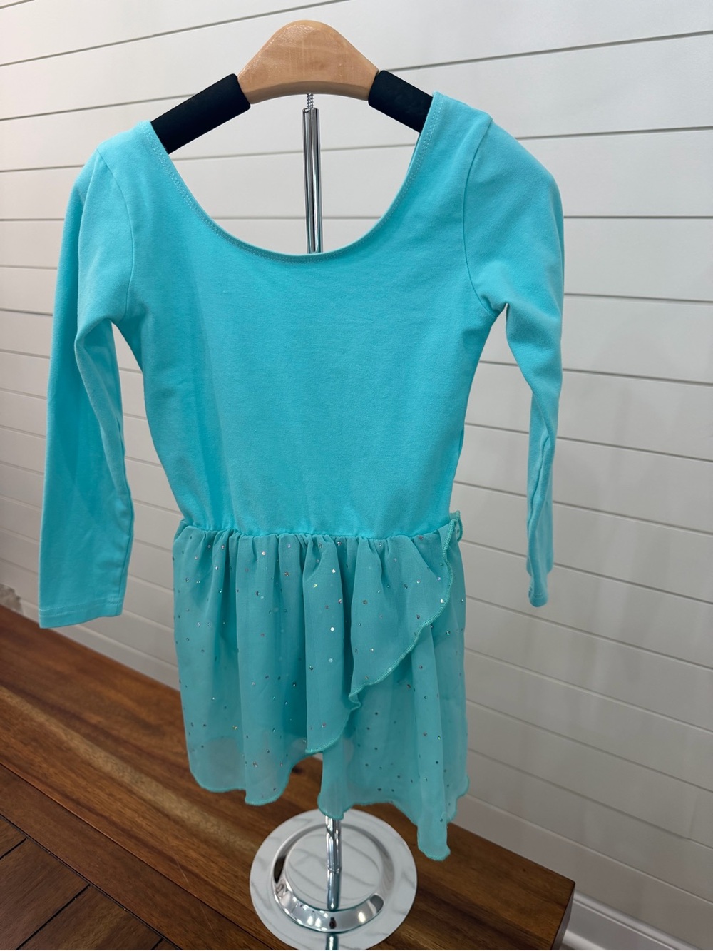 Aqua Long Sleeve Skater Dress with Sparkle Tulle Skirt